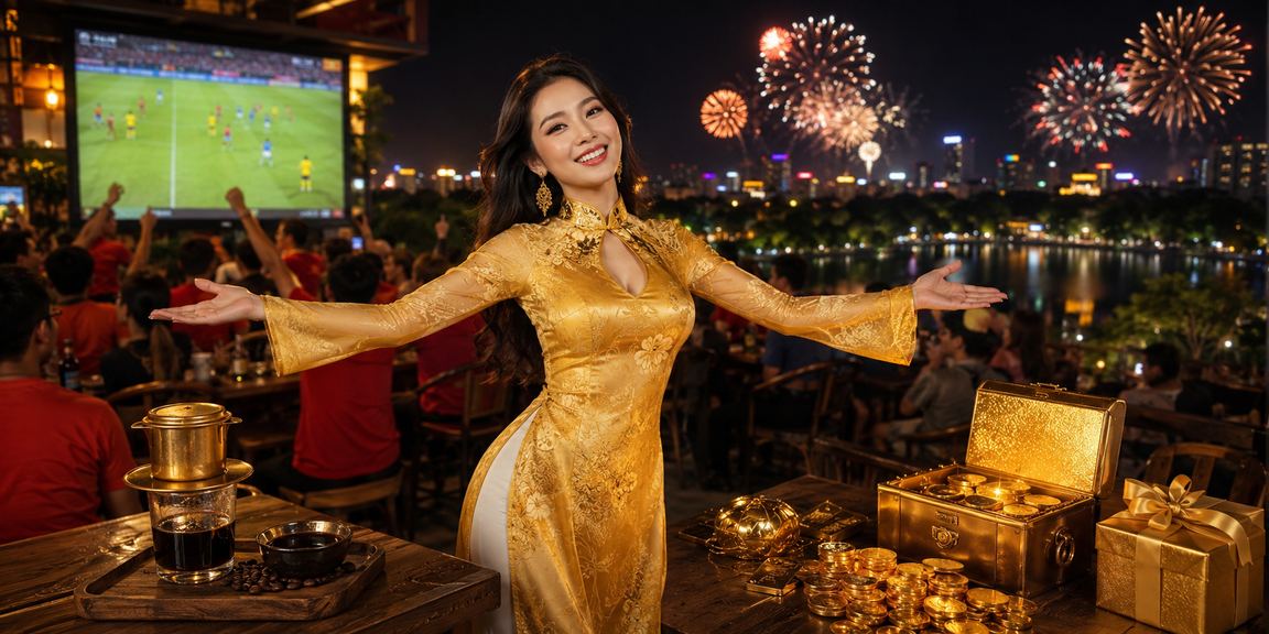 Người dùng Hà Nội trong trang phục áo dài theo dõi kết quả cá cược bóng đá trực tuyến trên điện thoại