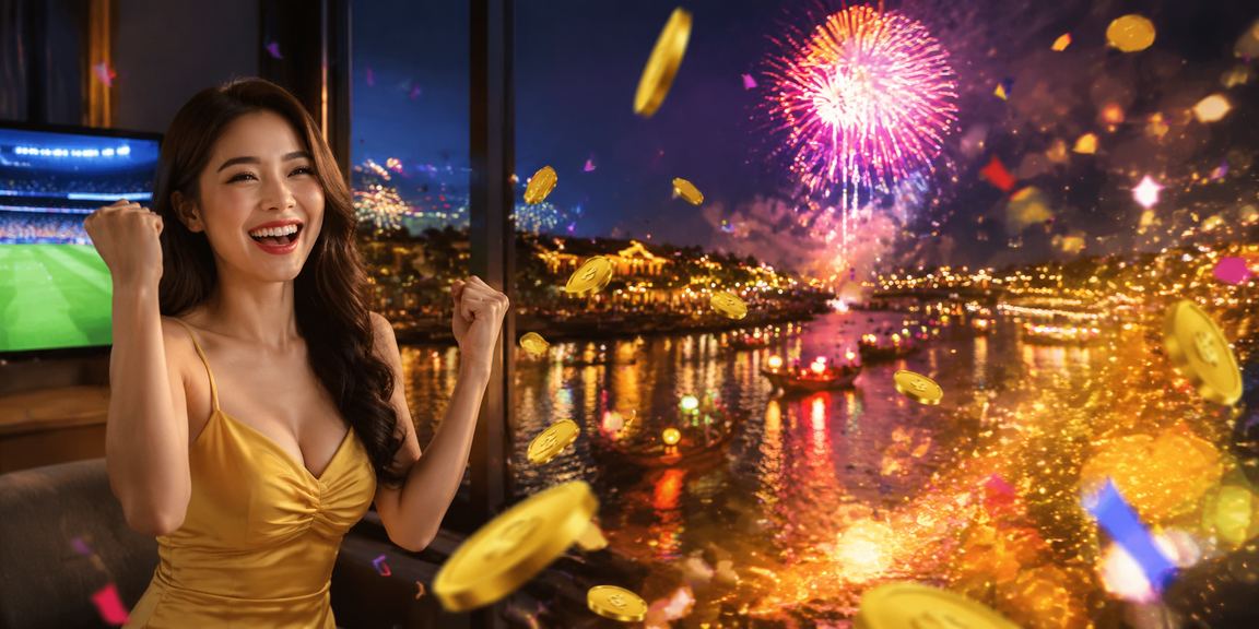 Không khí giải trí casino sôi động tại Hội An trong dịp lễ hội với ánh đèn rực rỡ và màu sắc tươi vui